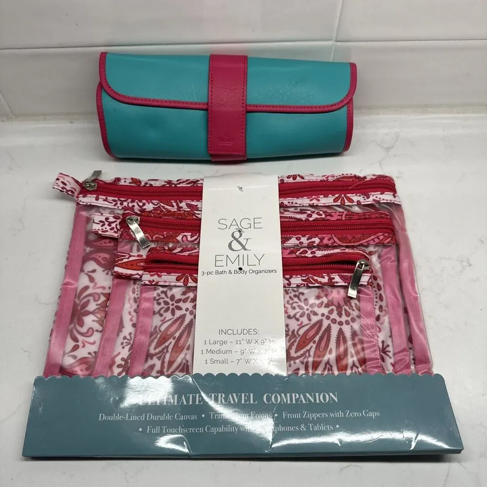 Bath & Body 3 Piece Travel Zip Pouch Bags W/ Jewelry Case Stocking Stuffer Gift